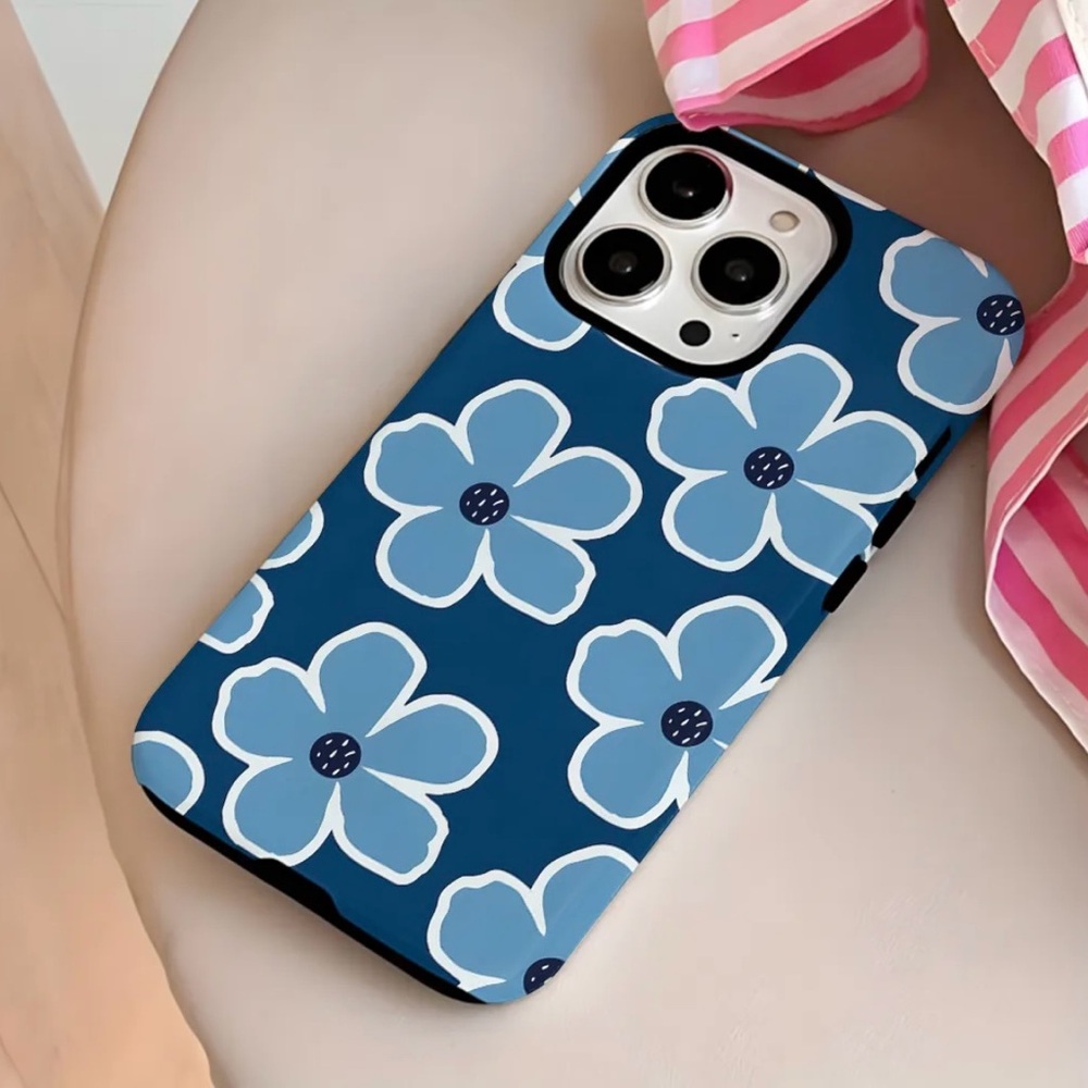 iPhone 16 PRO Phone Case TPU Layered Case Blue Flowers Drop Proof Durable - Picture 6 of 6